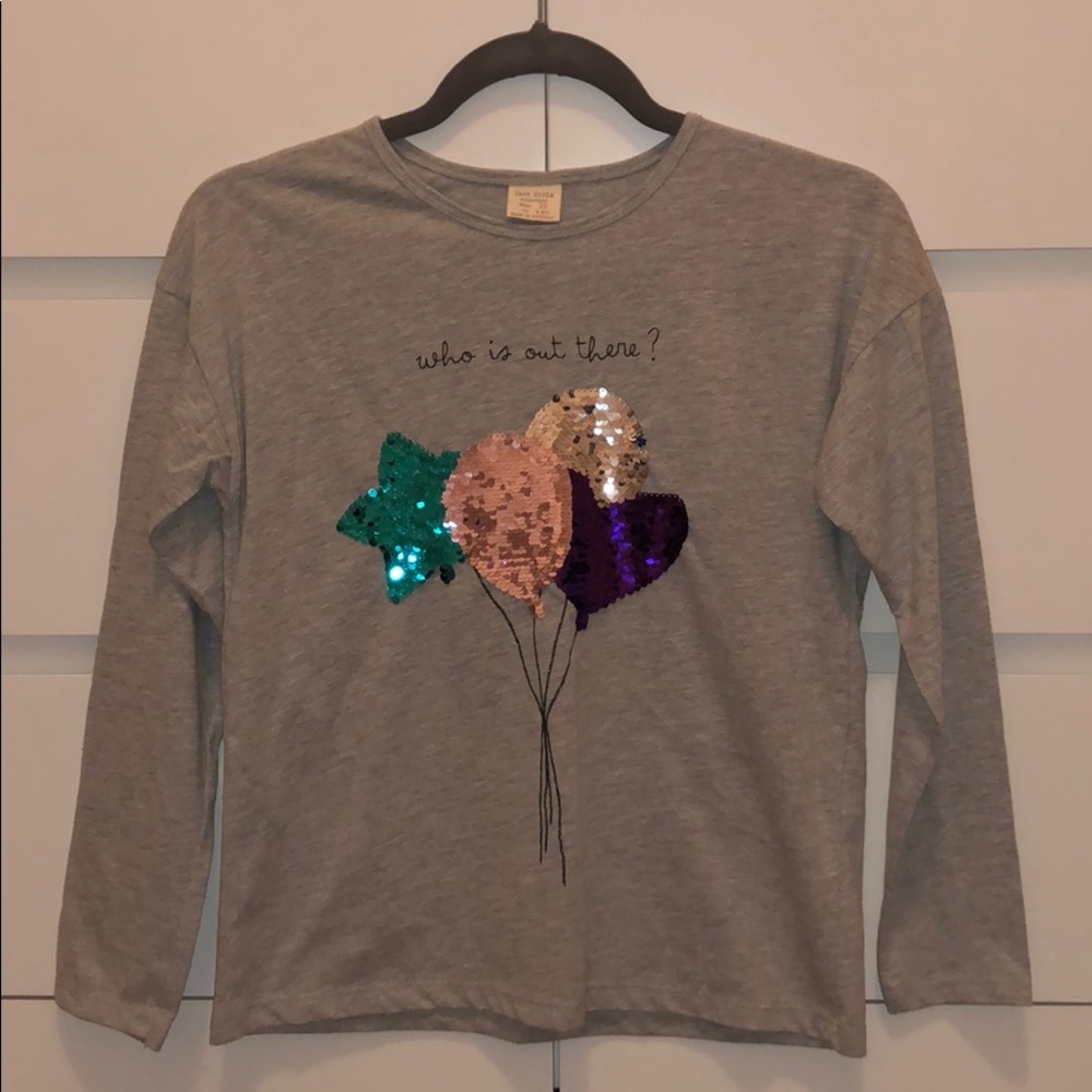 Zara Girls Gray Long Sleeve • FLIP SEQUIN •Size 10